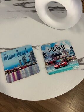 Miami Beach Coaster Set – Colorful Travel Souvenir Drink Coasters (Set of 2)